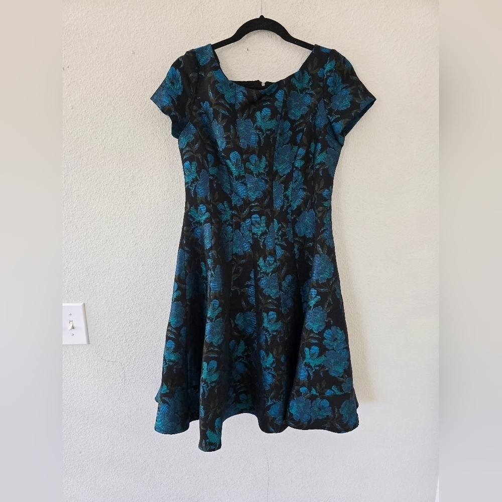 Antonio Melani Dress Womens Sz 4 Floral Fit&Flare Blue Black Whimsgoth - Picture 2 of 13